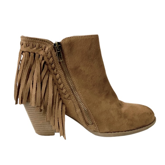 Indigo Shoes - Indigo Rd Boots Fringe Ankle Western Boho Booties Womens Suede Light Brown 7.5 M